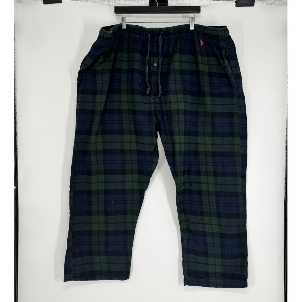 Polo Ralph Lauren Flannel Pajama Pants Straight Leg 4XL Green Plaid Sleep Baggy
